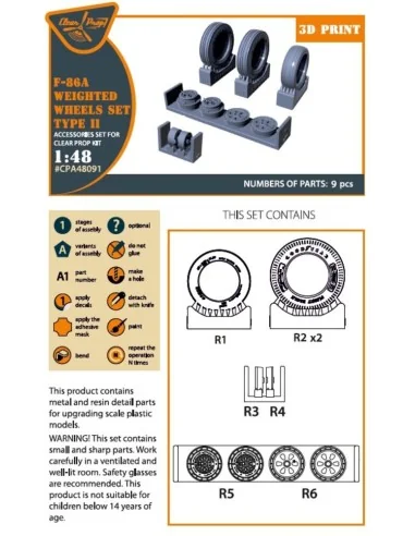 F-86A Wheels set (weighted) type 2 for CP kits, 1/48 - Clear Prop A...