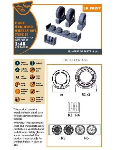 F-86A Wheels set (weighted) type 2 for CP kits, 1/48 - Clear Prop A...