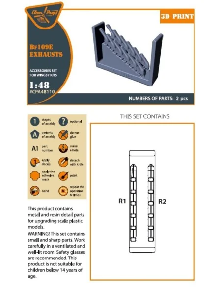 Bf-109E exhausts for Wingsy Kits, 1/48 - Clear Prop Accessories CPA...