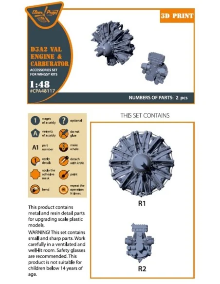 [NO_DESC] D3A2 VAL carbureted engine for Wingsy Kits, 1/48 - Clear ...