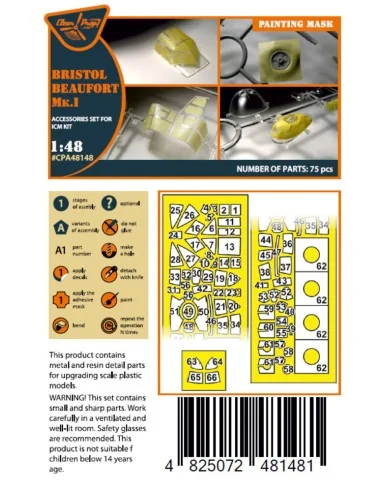 Beaufort Mk.IA painting mask for ICM, 1/48 - Clear Prop Accessories...