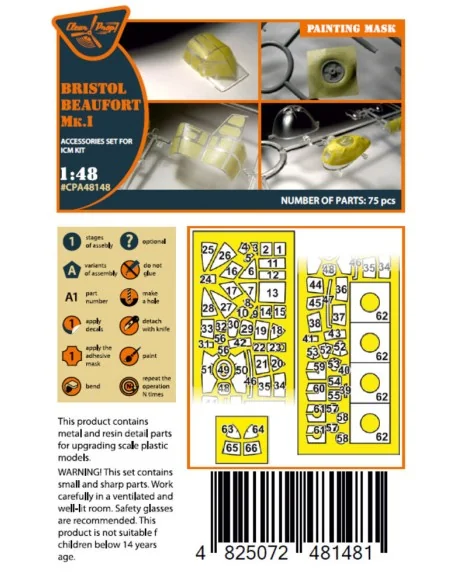 Beaufort Mk.IA painting mask for ICM, 1/48 - Clear Prop Accessories...