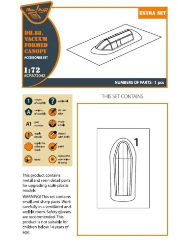 DH.88 Comet vacuum formed canopy for CP kits, 1/72 - Clear Prop Acc...