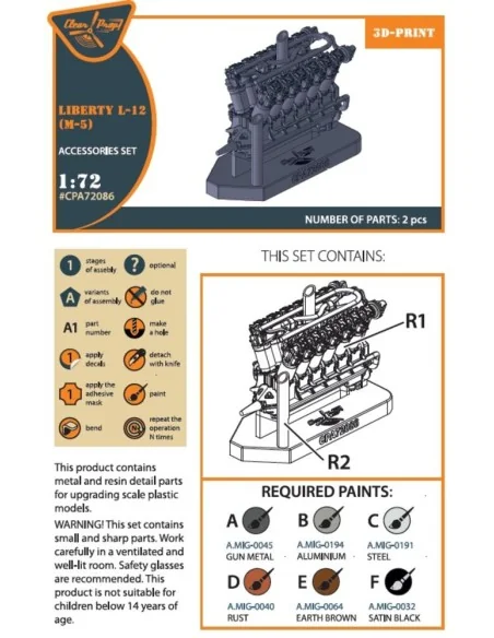 Liberty L-12 engine set 3D print, 1/72 - Clear Prop Accessories CPA...