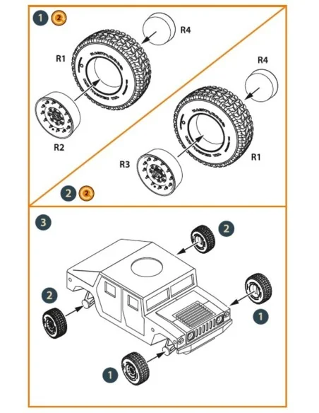 HMMWV Wheel set 37x12, 5 Tires for T-Model kits, 1/72 - Clear Prop ...