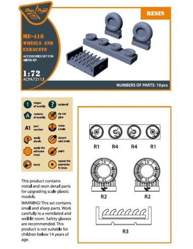 Me-410 B-1/U2/U4/R4 wheel set and exhausts for Airfix kit, 1/72 - C...