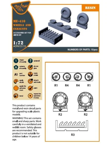 [NO_DESC] Me-410 B-1/U2/U4/R4 wheel set and exhausts for Airfix kit...