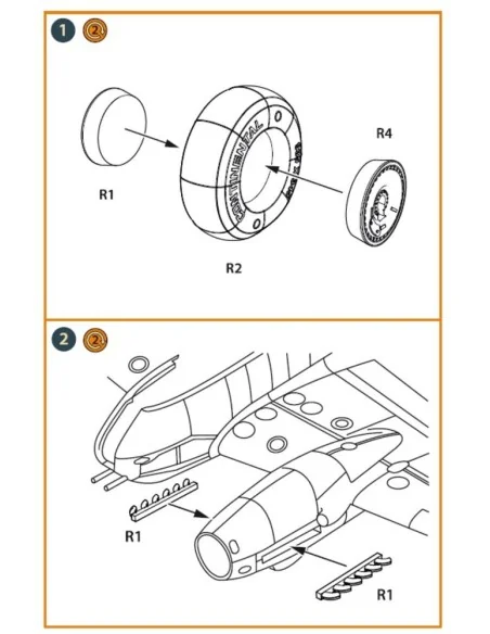 Me-410 B-1/U2/U4/R4 wheel set and exhausts for Airfix kit, 1/72 - C...