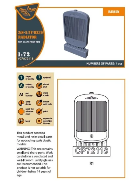 ZiS-5/5V/BZ39 Radiator for CP kits, 1/72 - Clear Prop Accessories C...