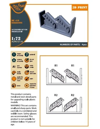 Me-410 B-1/U2/U4/R4 exhausts for Finemolds kits, 1/72 - Clear Prop ...