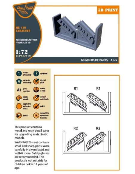 Me-410 B-1/U2/U4/R4 exhausts for Finemolds kits, 1/72 - Clear Prop ...