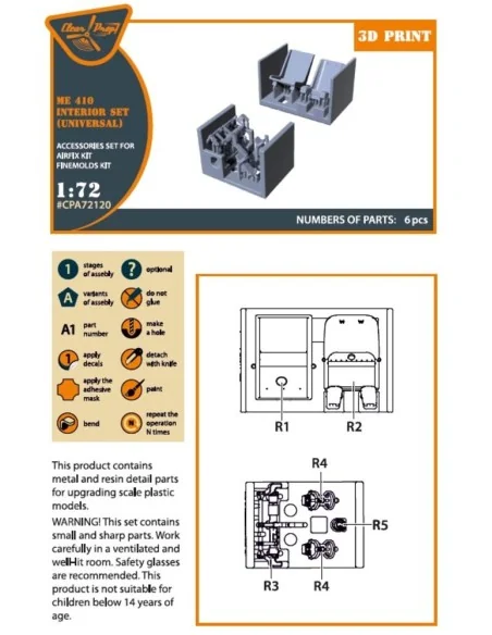 Me-410 B-1/U2/U4/R4 interior for Airfix, Finemolds kits, 1/72 - Cle...