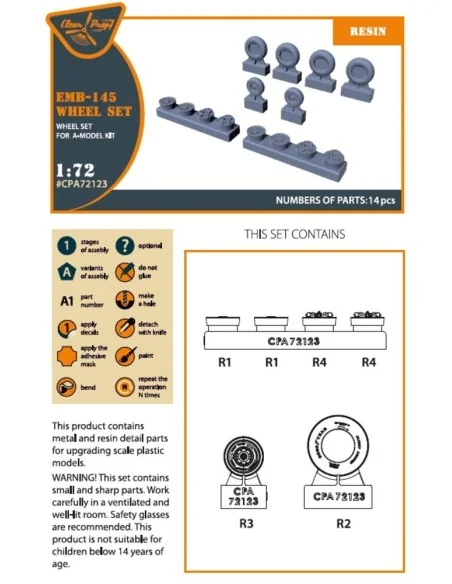 EMB-145 wheel set for A-model kits, 1/72 - Clear Prop Accessories C...