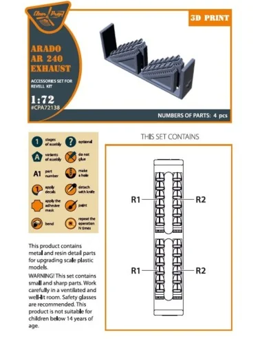 [NO_DESC] Arado Ar-240 exhausts for REVELL kit, 1/72 - Clear Prop A...