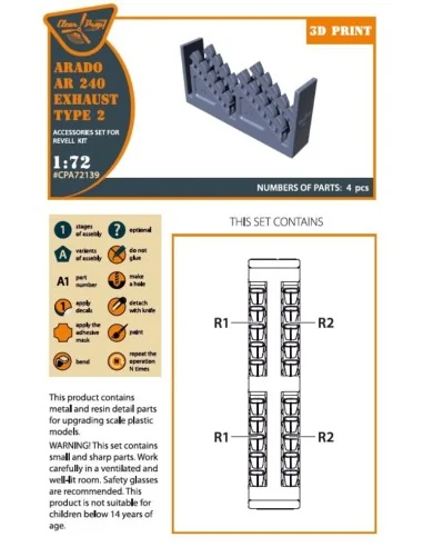 Arado Ar-240 exhausts type 2 for REVELL kit, 1/72 - Clear Prop Acce...
