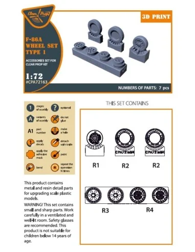 F-86A wheel set type 1 for CP kits, 1/72 - Clear Prop Accessories C...