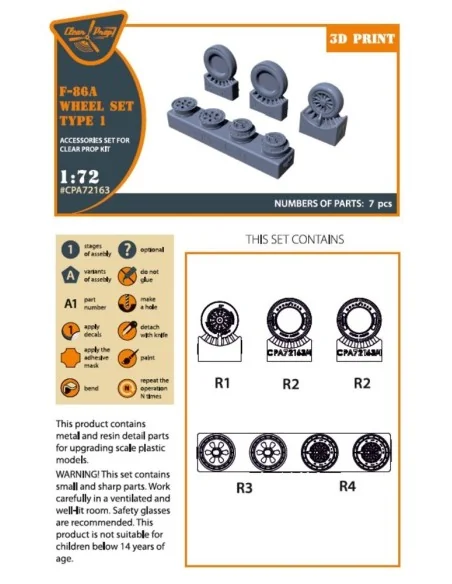 F-86A wheel set type 1 for CP kits, 1/72 - Clear Prop Accessories C...