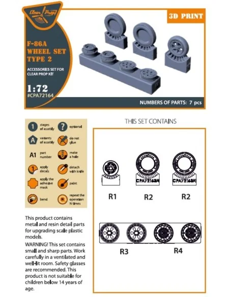 F-86A wheel set type 2 for CP kits, 1/72 - Clear Prop Accessories C...