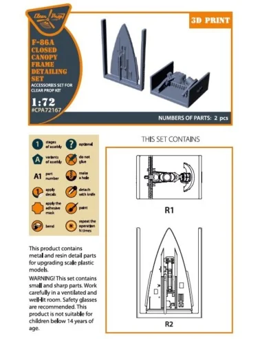 F-86A Closed canopy frame detailing set for CP kits, 1/72 - Clear P...