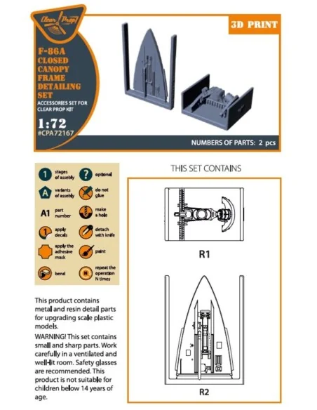 F-86A Closed canopy frame detailing set for CP kits, 1/72 - Clear P...