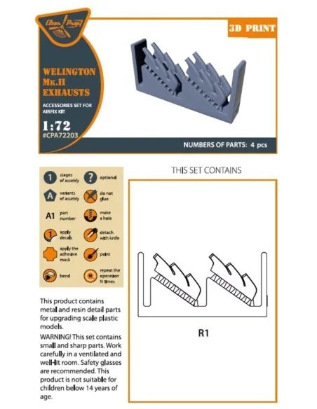 Welington Mk.II exhausts for Airfix kits, 1/72 - Clear Prop Accesso...