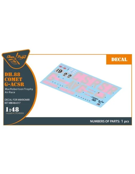DH.88 Comet G-ACSR MacRobertson Trophy Air Race Decal for Mikromir ...