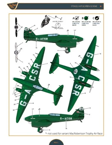DH.88 Comet G-ACSR MacRobertson Trophy Air Race Decal for Mikromir ...