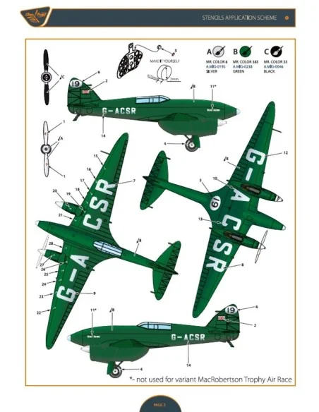 DH.88 Comet G-ACSR MacRobertson Trophy Air Race Decal for Mikromir ...