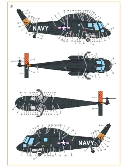 UH-2/SH-2 Seasprite (early version) technical stencils, 1/72 - Clea...