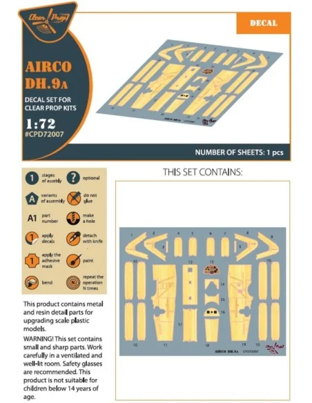 Airco DH.9a decal set for CP kits, 1/72 - Clear Prop Accessories CP...