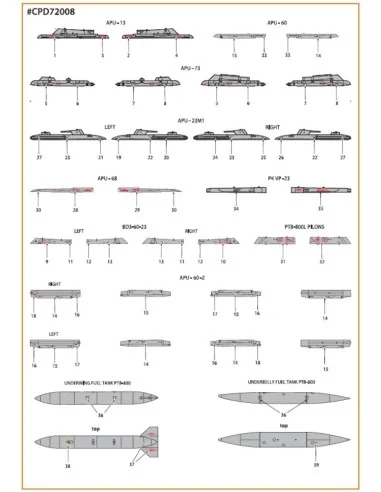 MiG-23ML, MLA, MLD, P, MLAE standard stencils for CP kits and other...