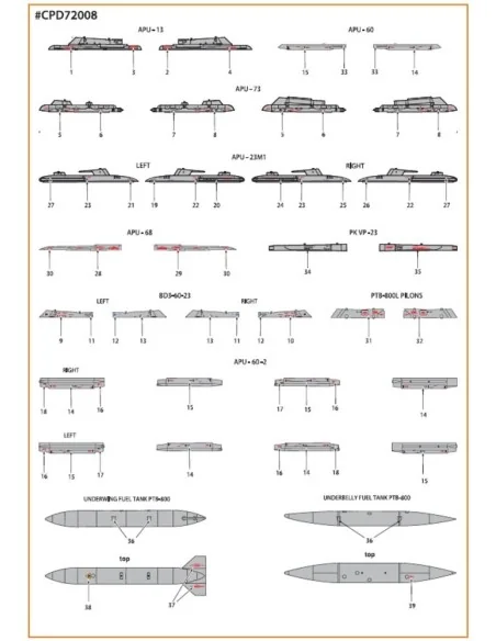 MiG-23ML, MLA, MLD, P, MLAE standard stencils for CP kits and other...