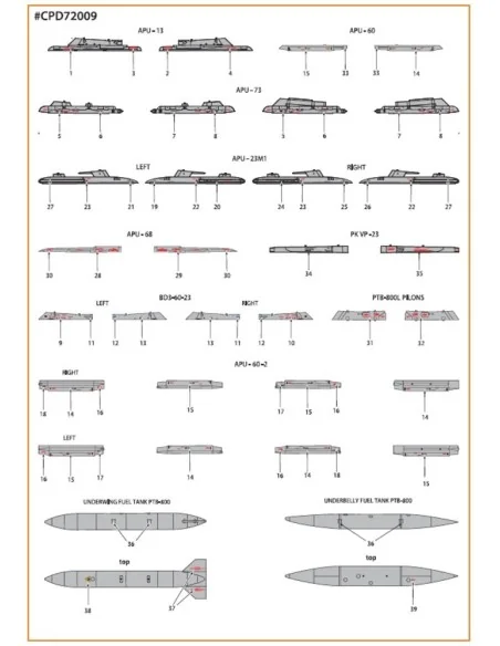 MiG-23ML, MLA, MLD, P, MLAE standard english stencils for CP kits a...
