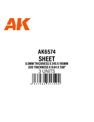 0.5mmthickness x 245 x 195mm - STYRENE SHEET - AK Interactive AK6574