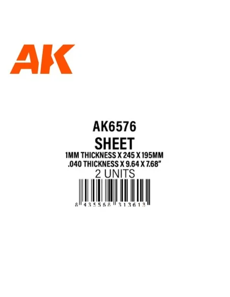 1mmthickness x 245 x 195mm - STYRENE SHEET - AK Interactive AK6576