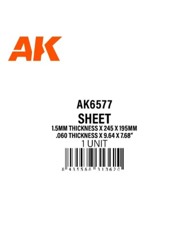 1.5mmthickness x 245 x 195mm - STYRENE SHEET - AK Interactive AK6577