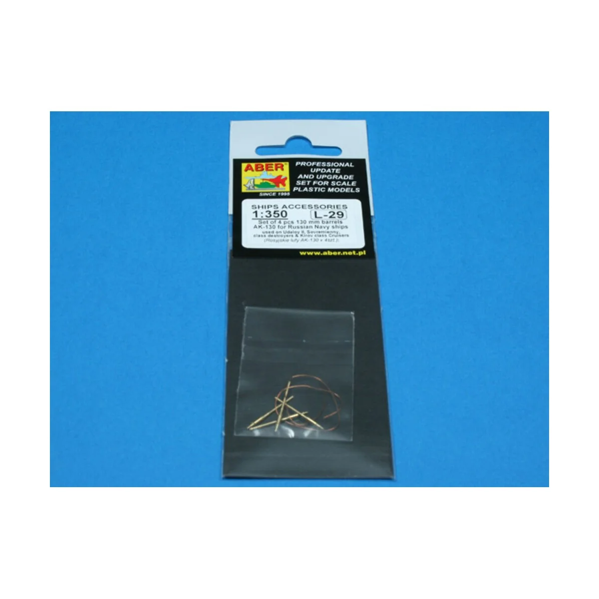 4 pcs 130mm barrels for AK-130, 1/350 - Aber Models RE-350 L29 4 pcs 130mm barrels for AK-130, 1/350 - Aber Models RE-350 L29