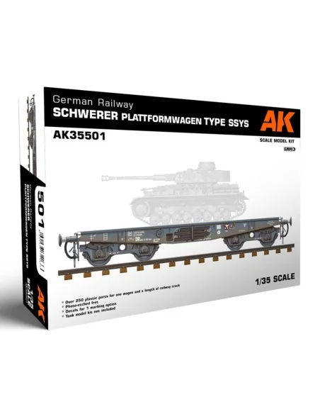 GERMAN RAILWAY SCHWERER PLATTFORMWAGEN TYME SSYS, 1/35 - AK Interac...