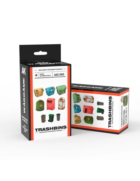 TRASHBINS SCENOGRAPHY WARGAME SET (30-35MM) - AK Interactive AK1362