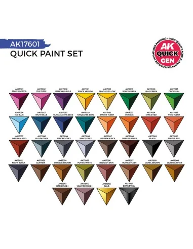 QUICK PAINT SET - 36 QUICK GEN COLORS (+2 FREE BRUSHES) - AK Intera...