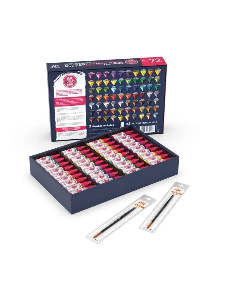 QUICK PAINT SET - 72 QUICK GEN COLORS (+2 MEDIUM 18ML +2 FREE BRUSH...