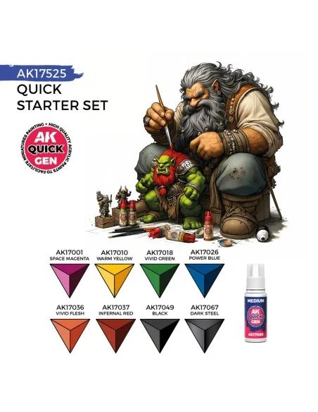 QUICK STARTER SET (8 QUICK GEN + 1 MEDIUM + 1 FREE BRUSH) - AK Inte...