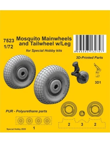 Mosquito Mainwheels and Tailwheel w/Leg for Special Hobby kits, 1/7...
