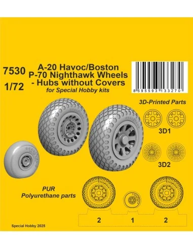A-20 Havoc/Boston/ P-70 Nighthawk Wheels/ Hubs without Covers for S...