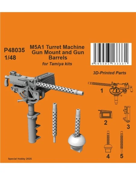 M5A1 Turret Machine Gun Mount and Gun Barrels, 1/48 - CMK 129-P48035