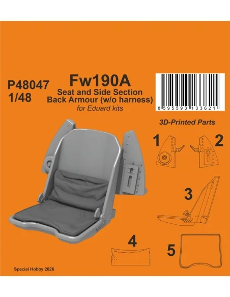 Fw190A Seat and Side Section Back Armour (w/o harness) for Eduard, ...