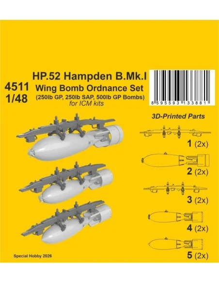 HP.52 Hampden B.Mk.I - Wing Bomb Ordnance Set for ICM, 1/48 - CMK 1...
