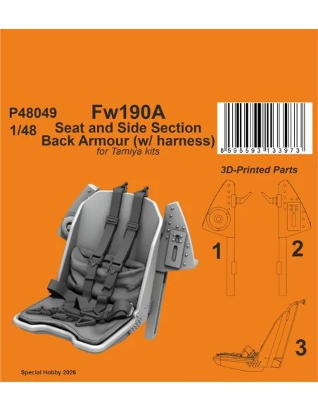 Fw190A Seat and Side Section Back Armour (w/ harness) for Tamiya, 1...