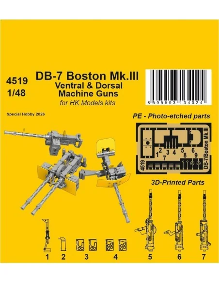 DB-7 Boston Mk.III Ventral & Dorsal Machine Guns for HK Models, 1/4...