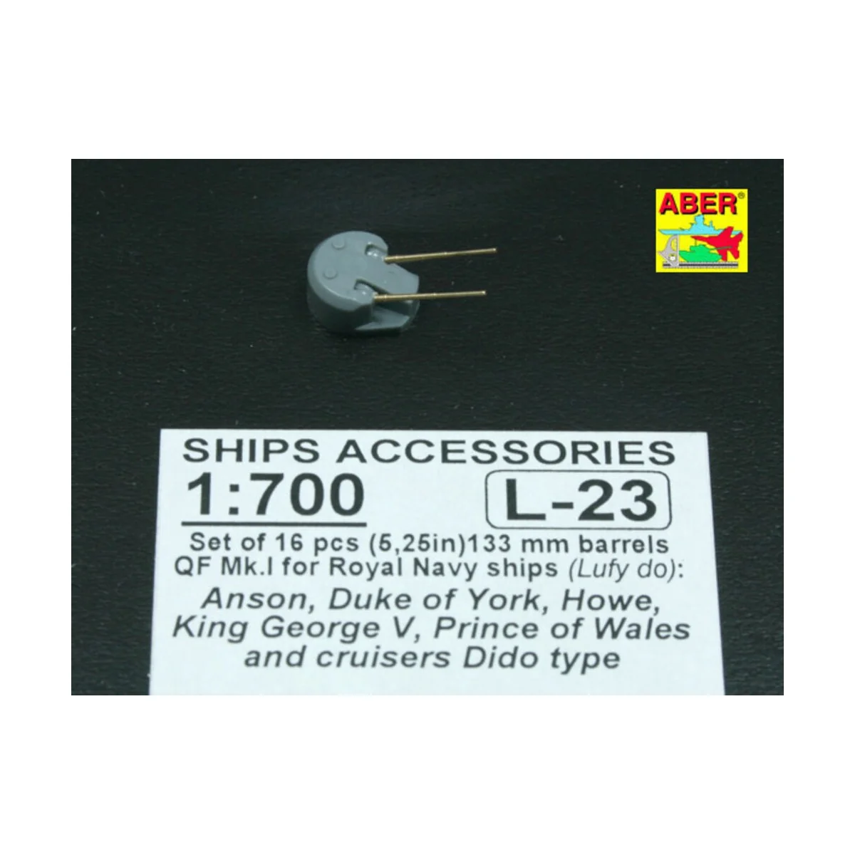 16 pcs 133mm barrels for King George V, 1/700 - Aber Models RE-700 L23